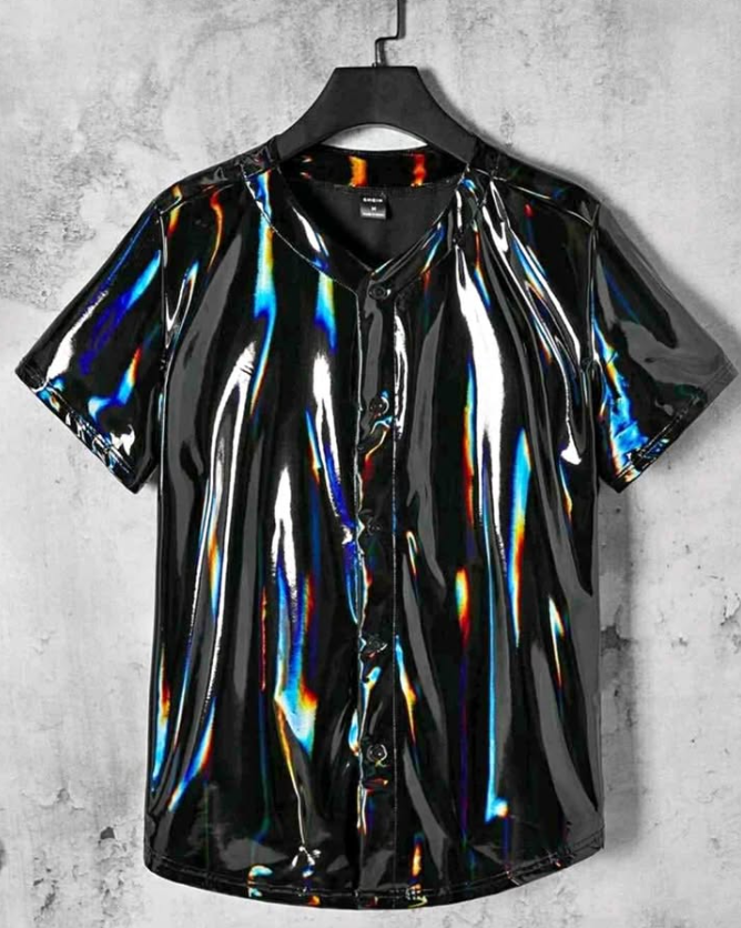 Camiseta Holográfica de PU (tipo látex, charol)... 😎🤘 Es una BELLEZA 😍