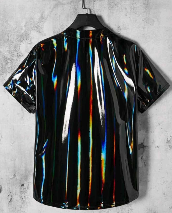 Camiseta Holográfica de PU (tipo látex, charol)... 😎🤘 Es una BELLEZA 😍